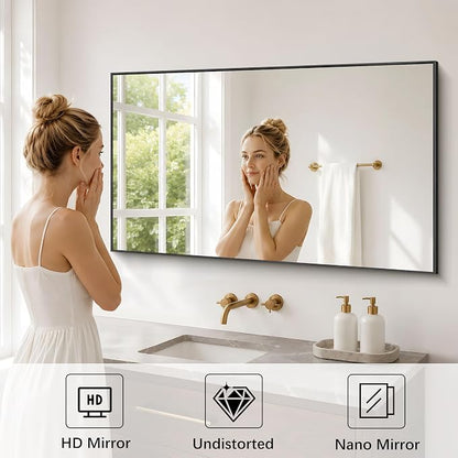 DESBING Black Bathroom Mirror for Wall, 30x48 Inch Rectangle Mirrors with Metal Frame, Modern Vanity Wall Mirror Decor for Entryway Hangs, Bathroom, Living Room Horizontal or Vertical