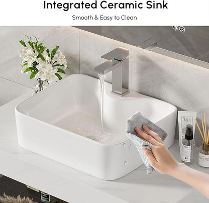homary 35'' Floating Bathroom Vanity with Sintered Stone Countertop, Wall-Mounted Bathroom Cabinet with Ceramic Sink & Drawer Storage, Waterproof Modern Single Vanity, Black