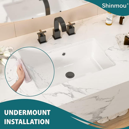 White Ceramic 18"x12" Undermount Bathroom Lavatory Sink | Rectangle under counter white bathroom vessel sink for bathroom with overflow