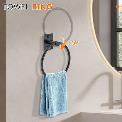 5 Pieces Bathroom Hardware Accessories Set Matte Black Towel Bar Set Stainless Steel Wall-Mounted 23.6 Inch Towel Holder