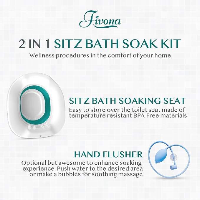 Sitz Bath for Hemorrhoids Soak and Postpartum Care | Toilet Seat | Bartholin Cyst Tub | at Home Soaking Procedures for Men and Detox Vaginal Steaming for Women with Massage Hand Flusher