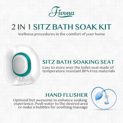 Sitz Bath for Hemorrhoids Soak and Postpartum Care | Toilet Seat | Bartholin Cyst Tub | at Home Soaking Procedures for Men and Detox Vaginal Steaming for Women with Massage Hand Flusher