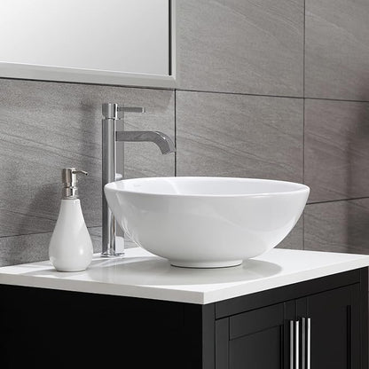 Kraus KCV-141-CH White Round Ceramic Sink with Pop Up Drain, Chrome