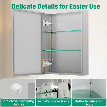 Medicine Cabinet Mirror,Bathroom Mirror with Storage 24 x 32 in | Bathroom Medicine Cabinet With Mirror And Adjustable Shelves, Aluminum Recessed or Wall Mounted Medicine Cabinets