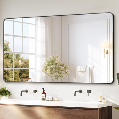 Bathroom Vanity Mirror, Black Framed Mirror for Over Sink, 55x30 | HD glass, distortion-free for makeup and grooming, Sturdy frame, all mounting hardware, hangs horizontal or vertical