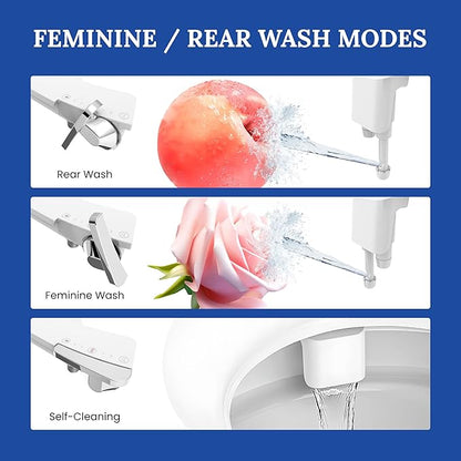 Ultra-Slim Dual-Nozzle Bidet Attachment - Adjustable Cold Water Pressure, Stainless Steel, Hygiene Upgrade,Non-Electric Bidet, (Silver)