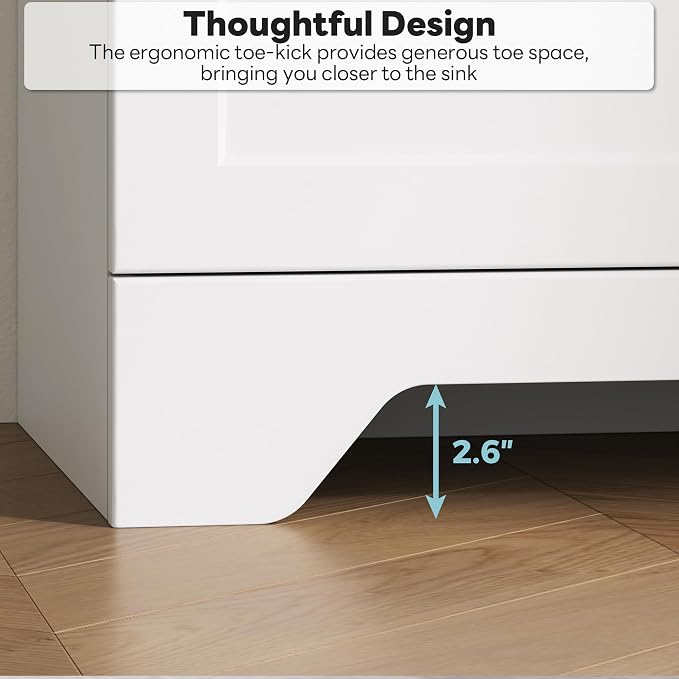 LIKIMIO 30" Bathroom Vanity with Sink, U-Shaped Drawer & 2 Drawers, 1 Door | Freestanding Bathroom Vanity, Integrated Ceramic Sink, Soft-Close Doors & Drawer, Modern Bathroom Cabinet, Assembly Required