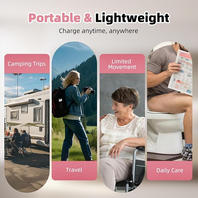 Hibbent Portable Bidet for Travel, High Pressure Handheld Electric Sprayer, Rechargeable Travel Bidet for Women & Men, Personal Hygiene Cleaning, Soothing Postpartum Care, Pink