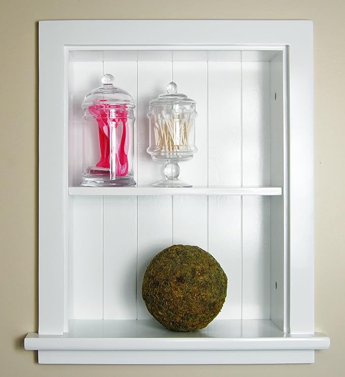 Fox Hollow Furnishings 14x18 Aiden Recessed Wall Niche Medicine Cabinet Replacement, in The Wall Bathroom Cabinet Insert Shelf/Shelves, Made in North America, Real Wood, NO MDF, Beadboard, White