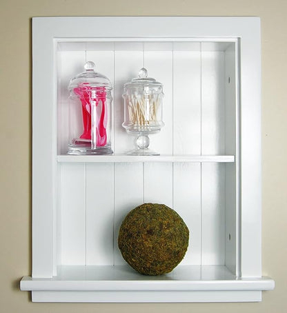 Fox Hollow Furnishings 14x18 Aiden Recessed Wall Niche Medicine Cabinet Replacement, in The Wall Bathroom Cabinet Insert Shelf/Shelves, Made in North America, Real Wood, NO MDF, Beadboard, White