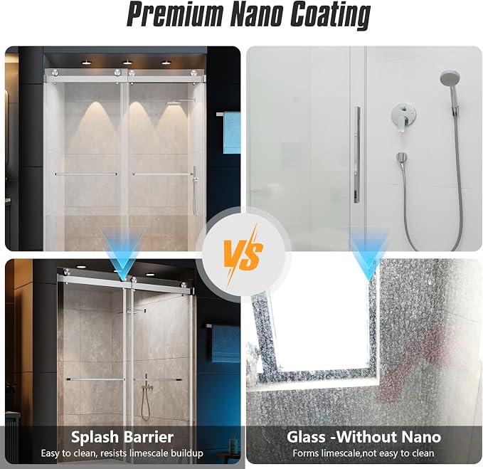 56–60" W × 78" H Frameless Sliding Glass Shower Door, 3/8" (10mm) Thick Tempered Glass, Stainless Steel Hardware, Double Sliding Shower Doors for Walk in Shower, Brushed Nickel