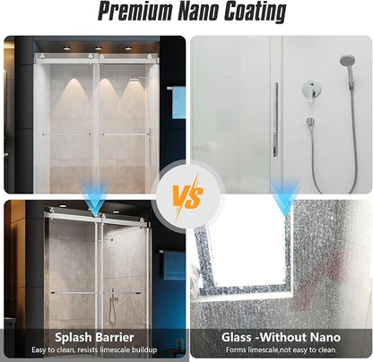 56–60" W × 78" H Frameless Sliding Glass Shower Door, 3/8" (10mm) Thick Tempered Glass, Stainless Steel Hardware, Double Sliding Shower Doors for Walk in Shower, Brushed Nickel