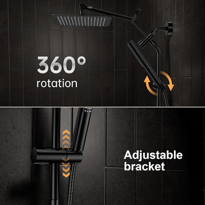 Veken All Metal 10" Luxurious Rain Shower Head with Handheld Spray,Square | Best Dual High Pressure Shower Heads Combo,Double Detachable Showerhead, Adjustable Rainfall,Bathroom Accessories,Matte Black