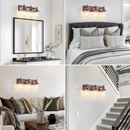 3-Light Bronze Bathroom Light Fixtures Over Mirror,Modern Bathroom Vanity Light with Clear Glass Shade, Wall Sconce for Bathroom Hallway Cabinet Bedroom Kitchen Living Room Foyer E26 Base