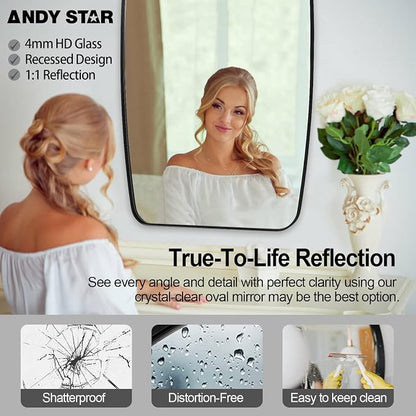 Oval Bathroom Mirror, 24x32’’ Matte Black Metal Frame Oblong Mirror for Bathroom, Modern Black Oval Bathroom Mirror for Over Sink, Hangs Horizontal or Vertical