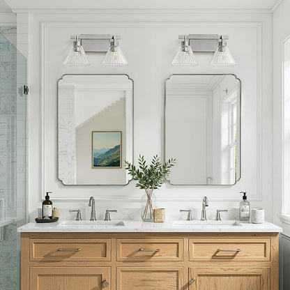 AIJIASI Modern Bathroom Light Fixtures 2-Light Brushed Nickel Vanity Lights for Bathroom with Ribbed Glass Shade 16 Inch Bathroom Lighting Fixtures Over Mirror Wall Sconce for Bedroom Living Room