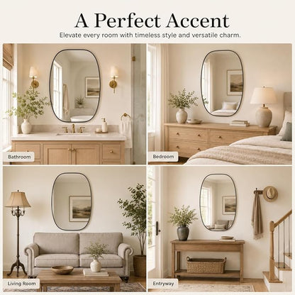 Black Oval Bathroom Mirror 30x40 Inch | Oblong Vanity Mirror, Crystal-Clear HD Glass, Rust-Proof Aluminum Frame, Elegant Inner-Curved Edge, Modern Contemporary Style