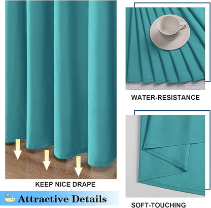 OVZME Zora Solid Turquoise Shower Curtain for Bathroom, Fabric Shower Curtain- Soft Cloth & Hotel Spa Quality, Water Repellent, Machine Washable Shower Curtain Set with 12 Hooks, Grommet Top, 72Wx72L