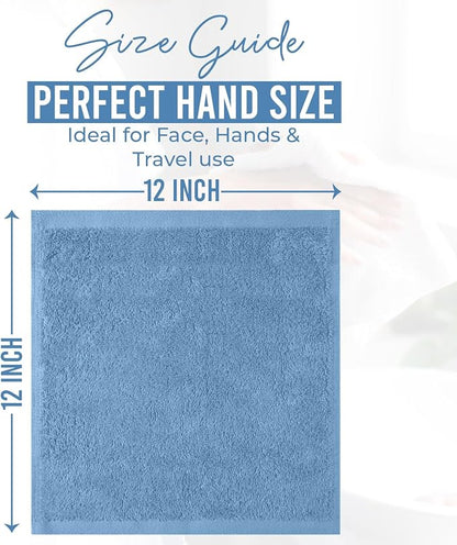 DAN RIVER 12 Pack Cotton Wash Cloths Set for Showering [12x12] M Blue | Lighter Weight, Quick to Dry, Super Soft & Absorbent Face Towels, Hotel Quality, Perfect for Bathroom, Gym, Spa