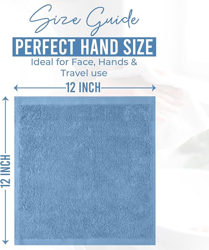 DAN RIVER 24 Pack Cotton Wash Cloths Set for Showering [12x12] M Blue | Lighter Weight, Quick to Dry, Super Soft & Absorbent Face Towels, Hotel Quality, Perfect for Bathroom, Gym, Spa