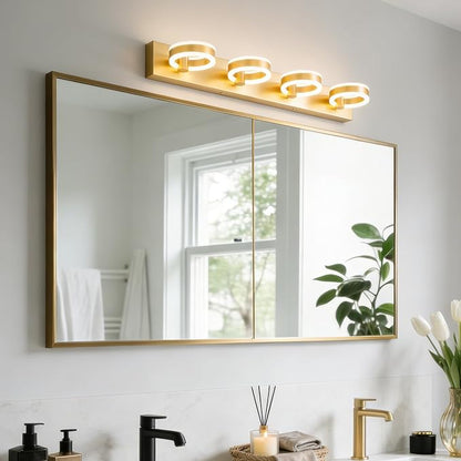 LED Bathroom Light Fixtures, 33inch Gold Vanity Lights, Modern 4 Light Acrylic Wall Sconces, 350° Rotatable Wall Lighting Fixture Over Mirror