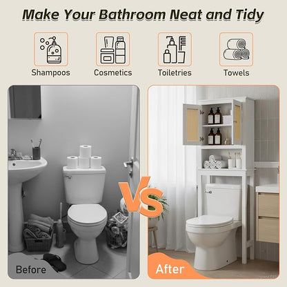 Over Toilet Storage Cabinet with Barn Door & Adjustable Shelves | 24 Inch Wide Bathroom Organizer, Space-Saving, Sturdy Wood, Anti-Tipping, Easy Assembly, for Restroom, Laundry, Small Spaces
