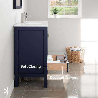 Eviva London 24 in. Blue Single Sink Bath Vanity with Carrara Quartz Top and Undermount Porcelain Sink