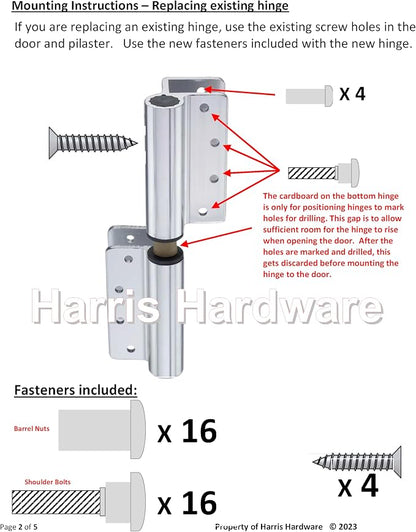Aluminum Wrap-Around Hinges for Toilet Partition Door, 1 Pair for 1 in. Door & 1 in. Pilaster, Bright Anodized Finish