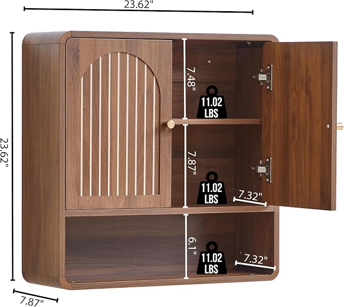 Wall Mounted Storage Cabinet Wood Medicine Cabinet, Over Toilet Organizers | Walnut Over Toilet Storage, Mid-Century Bathroom Wall Cabinet with Adjustable Shelf & Door for Bathroom Laundry Room Kitchen