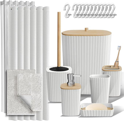 Clara Clark White Bathroom Set, Bathroom Sets with Shower Curtain and Rugs | 22 Piece Bathroom Accessories Set with Toothbrush Holder, Soap Dispenser, Soap Dish, Toilet Brush, and Bathroom Trash Can