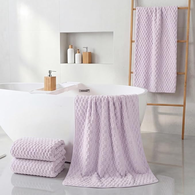 REDKISS 4 Pack Purple Microfiber Bath Towels - Large Shower Towels Set for Bathroom, Super Absorbent Towel Set of 4 Lagre, Quick Dry Bathroom Towel for Spa, Gym,Travel, Lint Free, Ultra Soft