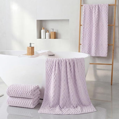 REDKISS 4 Pack Purple Microfiber Bath Towels - Large Shower Towels Set for Bathroom, Super Absorbent Towel Set of 4 Lagre, Quick Dry Bathroom Towel for Spa, Gym,Travel, Lint Free, Ultra Soft
