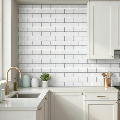 Arttown Peel and Stick 3D Wall Backsplash, 20-Sheet, 12" × 12" White | Subway Tile Self Adhesive Thicker Design Wall Tiles Panel Wallpaper for Kitchen Bathroom Balcony