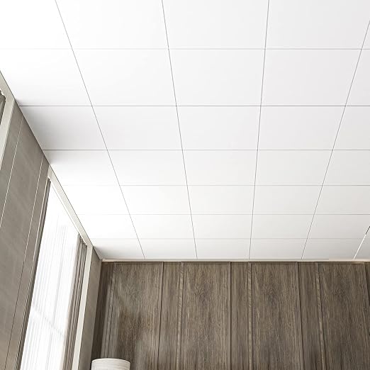 Art3d 12-Pack Smooth Drop Ceiling Tiles, No Sag and Breakage, White | 2 x 2 ft, PVC, Waterproof, Fire-Rated, Reusable, Compatible with Grid System, Perfect for Living Room