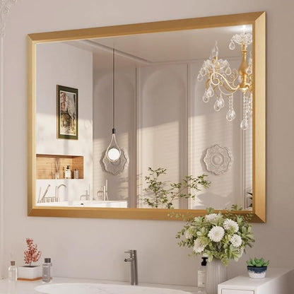 Bathroom Mirror for Wall, 48 X36 Inch (Brushed Gold Frame) | Thick Metal Framed, HD Reflection, Anti-Rust, Hang Horizontally/Vertically, Suitable for Bathroom, Farmhouse, Entryway