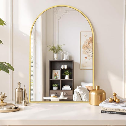 Arched Wall Mirror 38x26 Inch Gold Bathroom Vanity Mirror with Metal Frame | Modern Arch Mirror for Bedroom, Living Room, Entryway, Wall Mounted Decorative Mirror