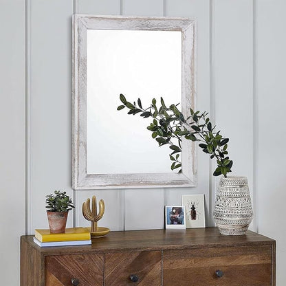 AAZZKANG Mirrors for Wall Rustic Wood Framed Hanging Mirror 20"x16" Decorative for Farmhouse Bedroom Bathroom Living Room Entryway Hallway White
