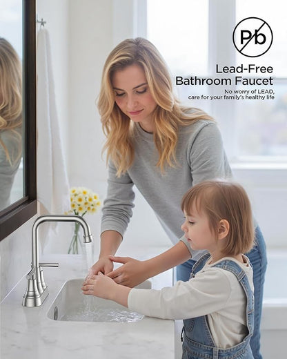 FORIOUS 4 Inch Centerset Bathroom Faucet 3 Hole, 2 Handle Brushed Nickel Faucet for Bathroom Sink with Pop Up Drain Assembly, Lead-Free Sink Faucet for Bathroom Vanity RV