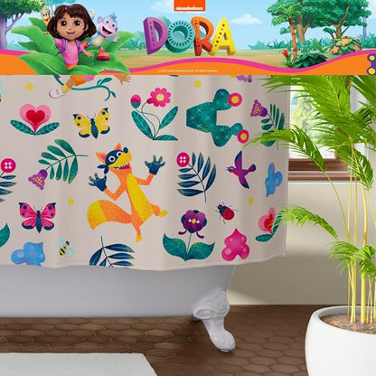 Dora The Explorer 13-Piece Shower Curtain Set, 72 x 72 Inch Fabric Curtain with Hooks, Bathroom Decor, Machine Washable, (100% Officially Licensed Product) by Franco Collectibles