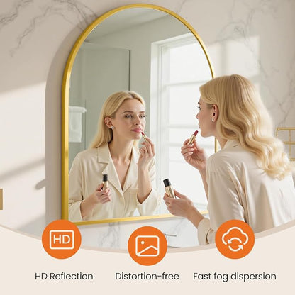 Sweetcrispy 31x32 Bathroom Mirrors for Wall, Arched Mirror for Over Sink | Metal Framed HD Shatter-Proof Glass, Decor Wall Mirror for Entryway, Living Room Bedroom, Gold