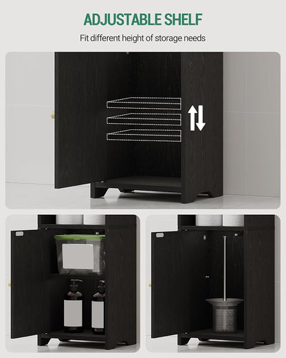 Hzuaneri Bathroom Storage Cabinet, Narrow Toilet Paper Cabinets with Doors | Small Corner Floor Cabinet with Doors and Adjustable Shelf, Bathroom Organizer for Small Spaces, Black BC39704X
