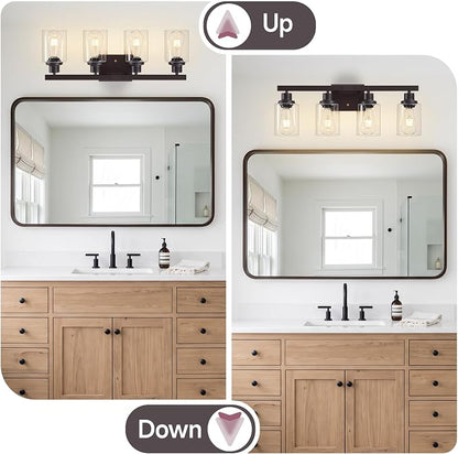 Oil Rubbed Bronze Vanity Lights for Bathroom,4-Light 24" | Bathroom Light Fixtures,Modern Bronze Bathroom Lighting over Mirror,Clear Glass Shades,over Sink