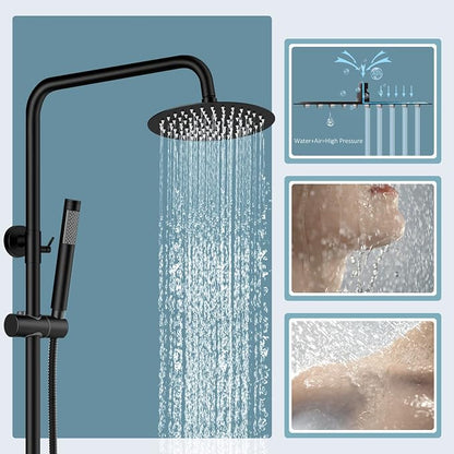 Aolemi Outdoor Shower SUS304 Outside Kit Handheld Tub Spout Matte Black | 8 Inch Head, Handheld Spray, Swivel Tub Faucet, Adjustable Height,Outside Exposed Shower Fixture,Single Handle,Wall Mount