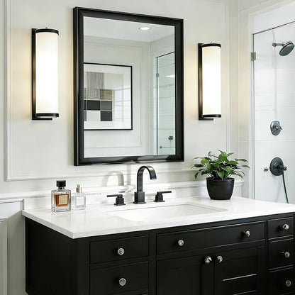 30x40 Inch Black Bathroom Mirrors for Over Sink | Rectangle Vanity Wall Mirror for Bedroom, Entryway, Living Room Decor, Aluminum Framed, Curved Wide Edge, Anti-Rust