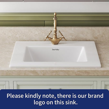 DeerValley 21"x18" Drop-In Bathroom Sink Ceramic Rectangle Vessel Sink with Overflow Vanity Bathroom Vessel Sink Bowl