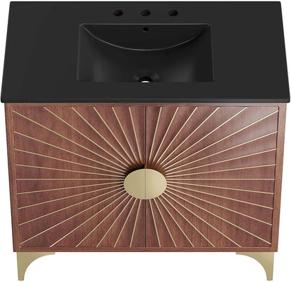 Modway Daylight Bathroom Vanity Cabinet with Ceramic Sink Basin, 36 Inch, Black Walnut