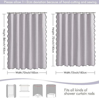 MIULEE 72"x84" Extra Long Scalloped Linen Shower Curtain Lavender | Linen Textured, Waterproof, Washable, 12 Metal Hooks, Heavy Duty Cloth, Black Border, Shower Curtain for Bathroom Bathtub