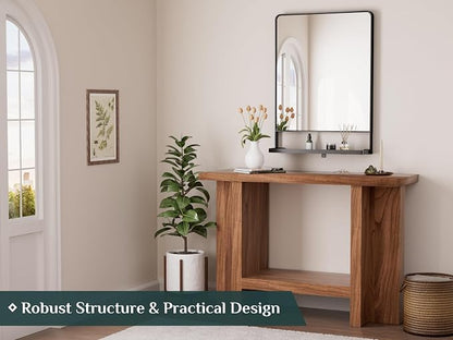 Keonjinn 22 x 30 Inch Black Bathroom Mirror with Shelf, Rust-Resistant | Rounded Corner, Rectangle Metal Bathroom Vanity Mirror with Storage, French Cleat Mount, Entryway, Bedroom, Hallway, Décor