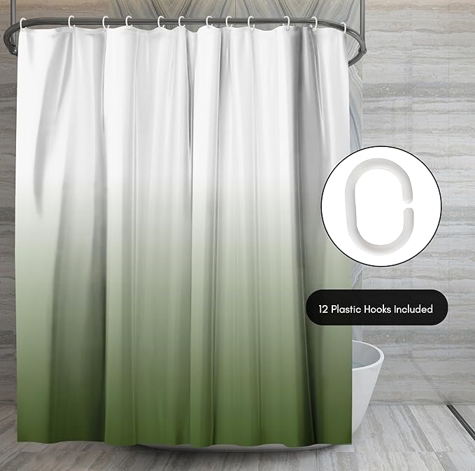 Americanflat 71x74 Sage Green Ombre Shower Curtain - Water-Resistant Long Shower Curtain with Durable Grommets and 12 Hooks - 100% Polyester