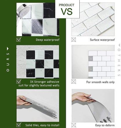 STICKGOO 10 Sheets Peel and Stick Backsplash - 9" x 9" 3D Adhesive Peel and Stick Tile Backsplash for Kitchen&Bathroom